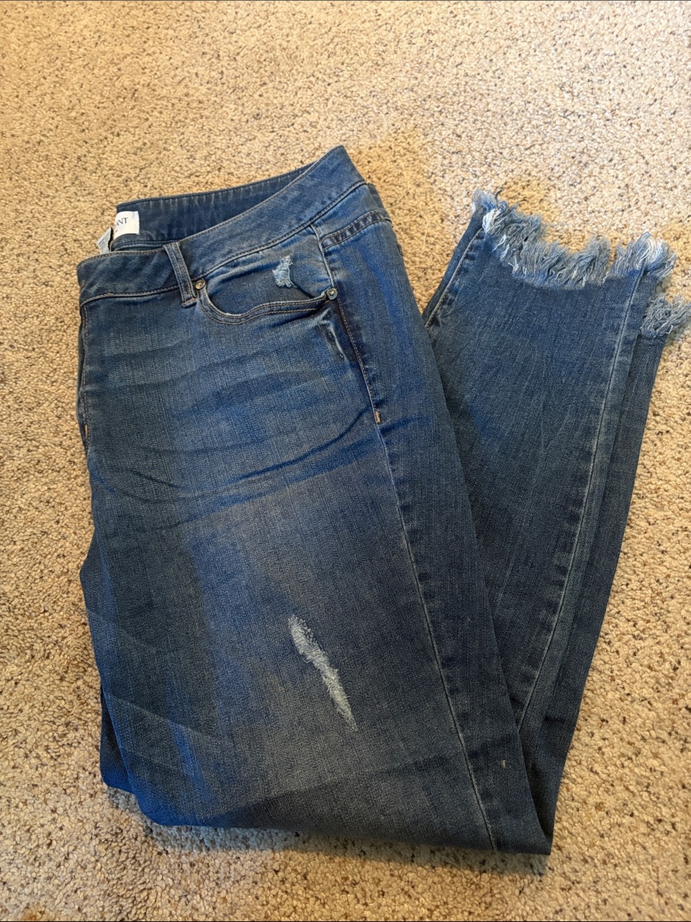 Lane Bryant Distressed Dark Blue Ankle Jeans with Frayed Hem